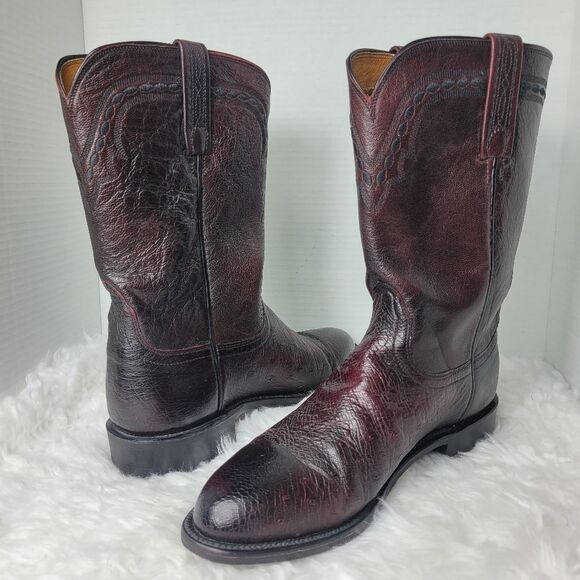 Vintage Lucchese 2000 Boots Mens Black Cherry Ostrich Smooth Quill Roper Exotic main image 5